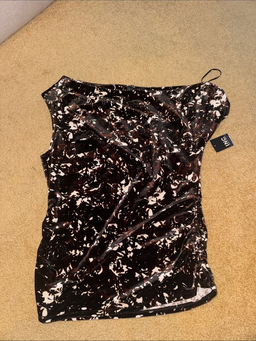 INC International Concepts Black and Blush Abstract Velvet Top
